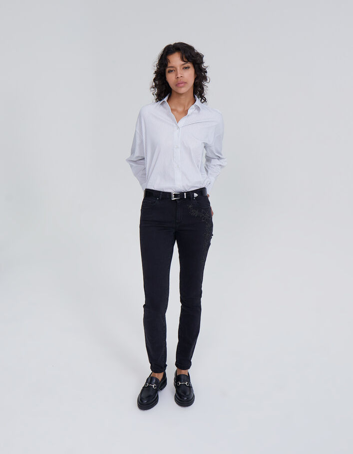 Chemise écrue à fines rayures grises Femme