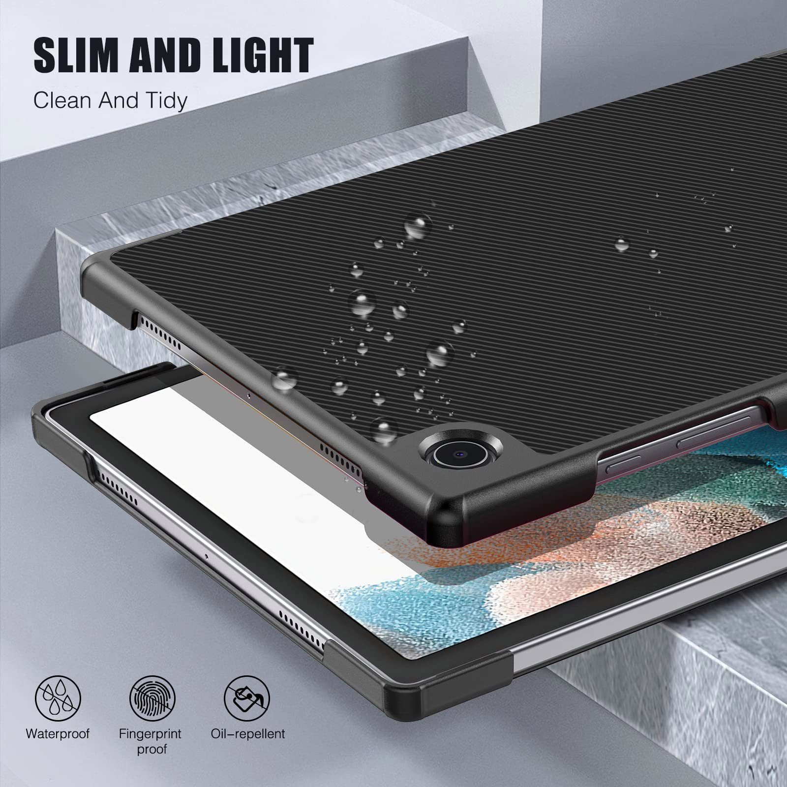 Mutoy Tablet-Hülle Hülle für Samsung Galaxy Tab A8 mit Schutzfolie 10,5 Zoll (SM-X200/205)2022, Hochwertiges Standfunktion,Modische Praktische Smart Auto Schlaf/Wach Funktion, Schutzhülle Panzerglas Kompatibel mit Samsung Galaxy Tab A8 2021