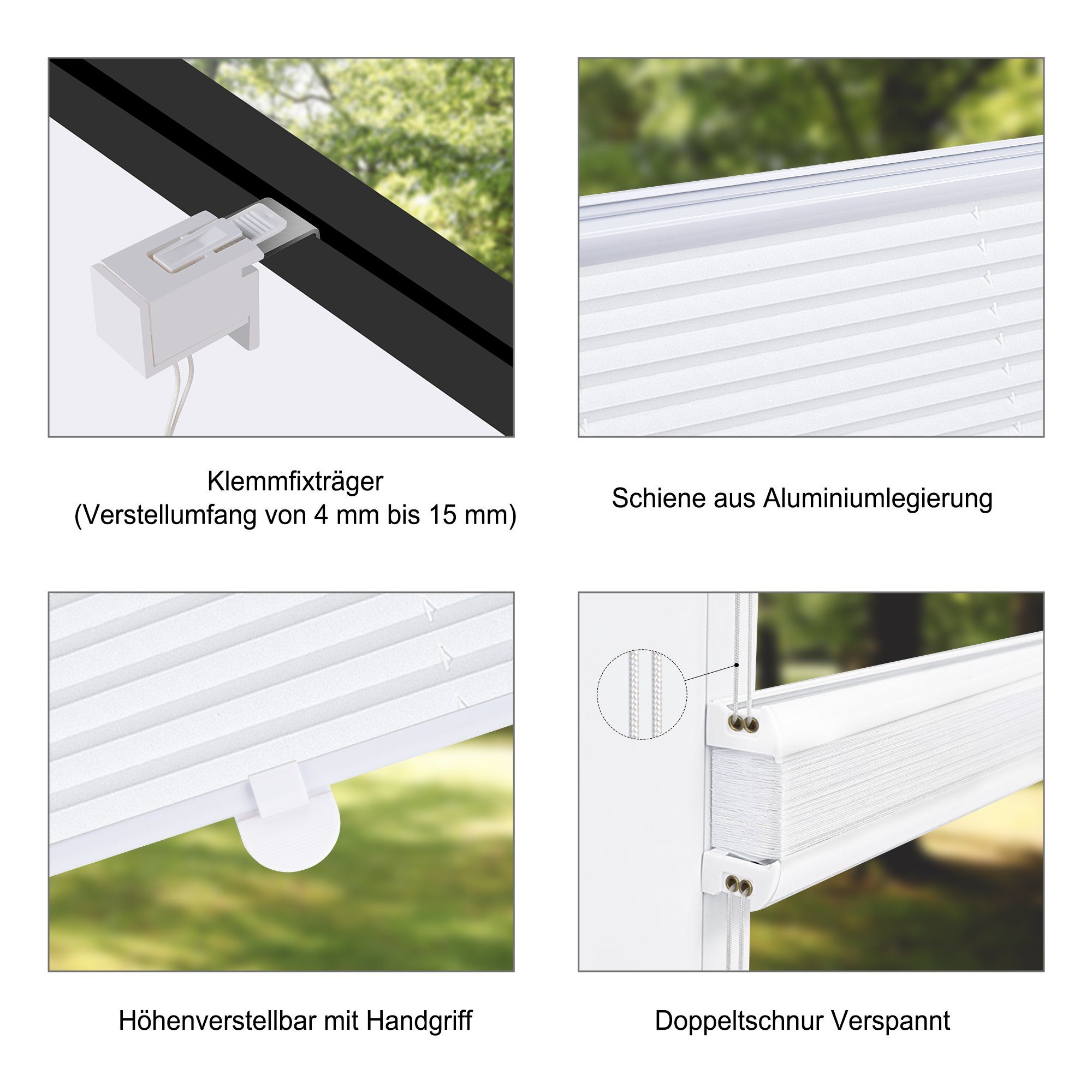Plissee Plissee Faltrollo Jalousie mit Klemmträger Sonnenschutzrollo, Homewit, Beidseitig Einstellbar, Klemmfix, Blickdicht, Lichtschutz
