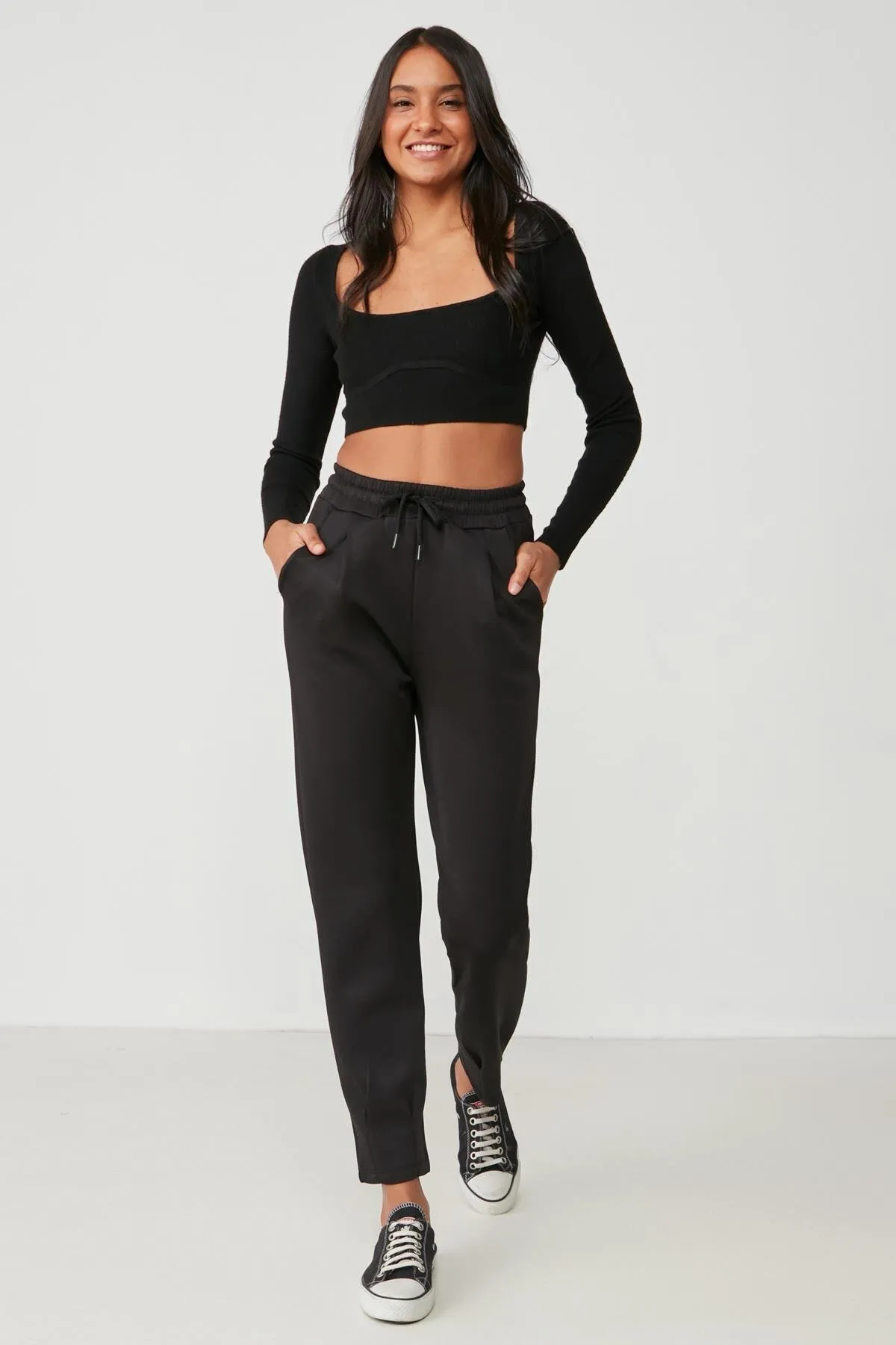 C&City  Jogginghose mit Falten an Taille und Bein 810 Schwarz