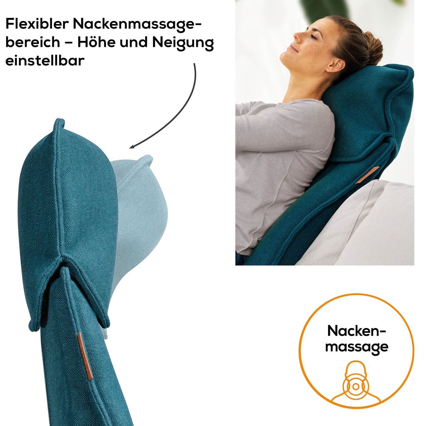 MG 330 Petrol Blue Shiatsu-Massagesitzauflage-Stylische Massagesitzauflage mit 3 Massagebereichen