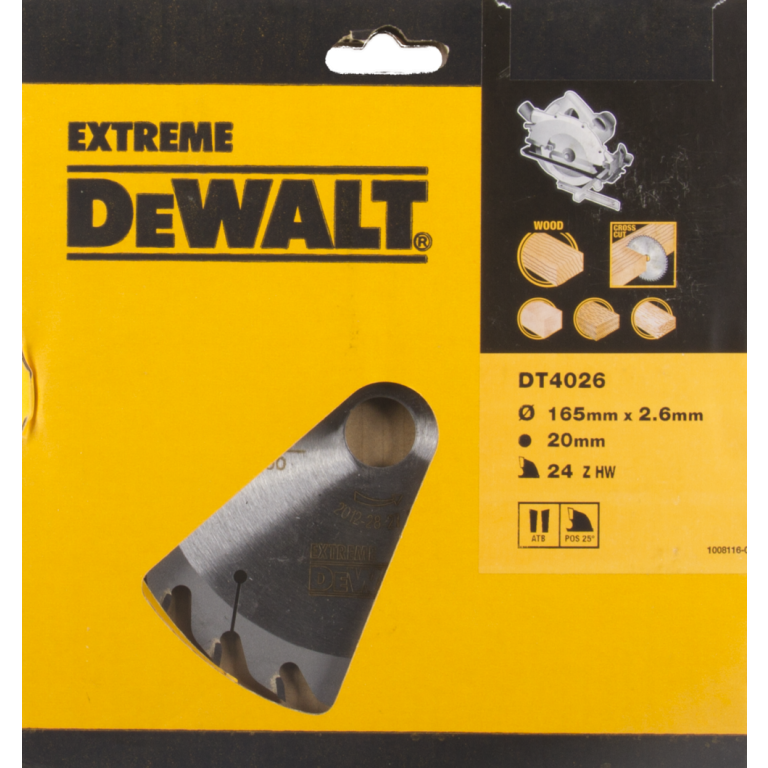 DeWalt Accessories DT4026-QZ HM Λεπίδα κυκλικού πριονιού 165 x 20 24T