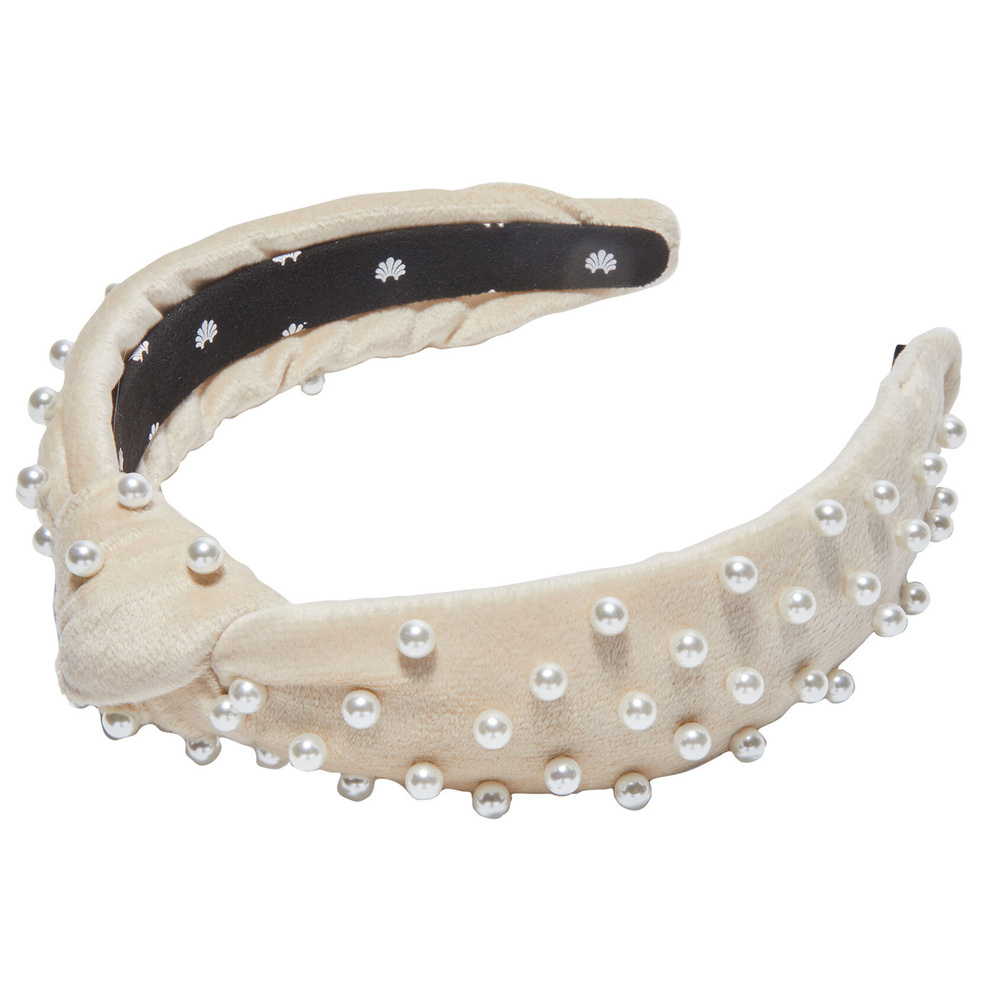 Lele Sadoughi PEARL EMBELLISHED VELVET GIGI HEADBAND Bandeau