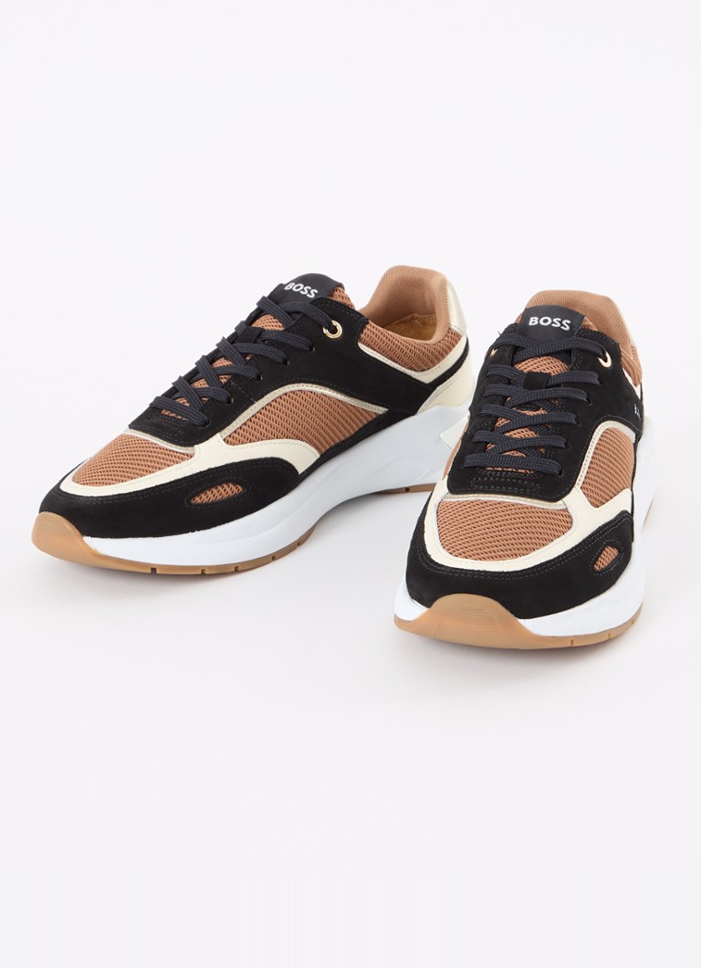 HUGO BOSS Skylar mesh-sneaker med detaljer i skinn og semsket skinn