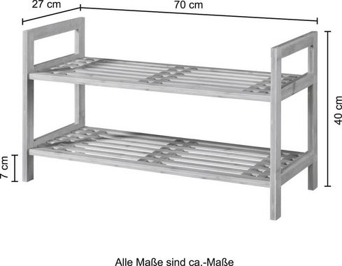 welltime Schuhregal Bambus, Breite 70 cm, Regal mit 2 Ablagen, Stapelregal aus Bambus
