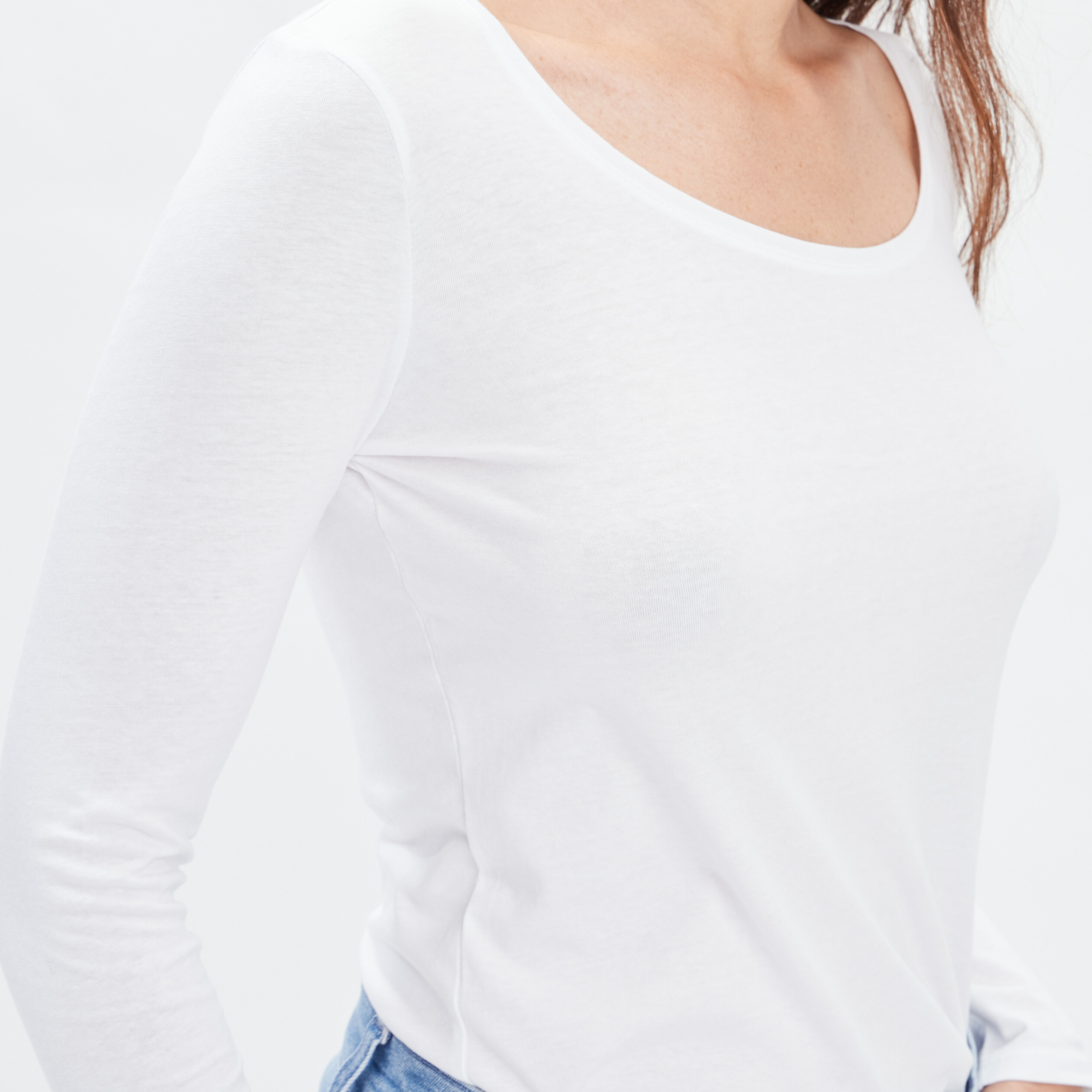 T-shirt coton manches longues blanc femme | La Halle