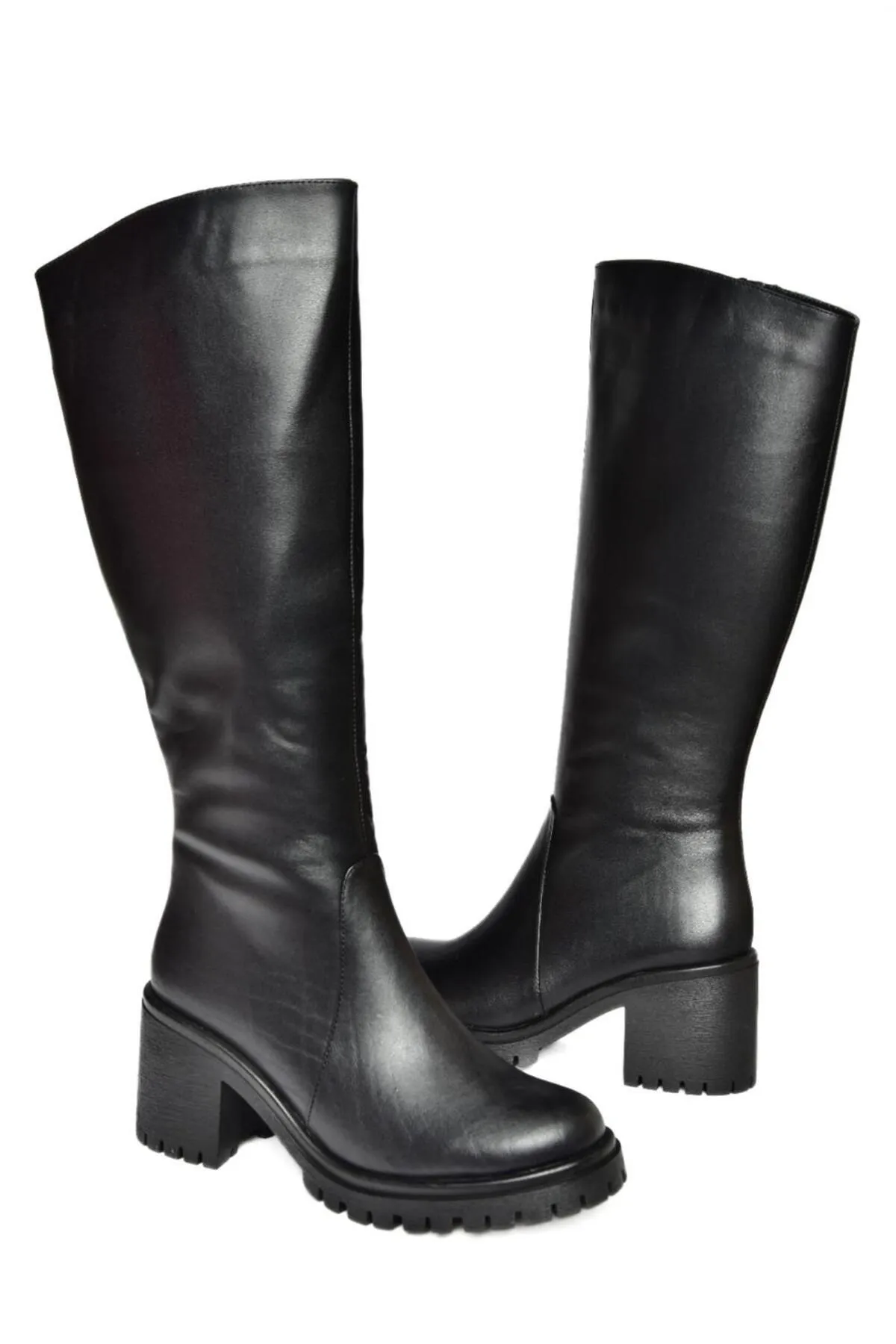 Fox Shoes  R654047703 Schwarze Damenstiefel aus echtem Leder mit dickem Absatz
