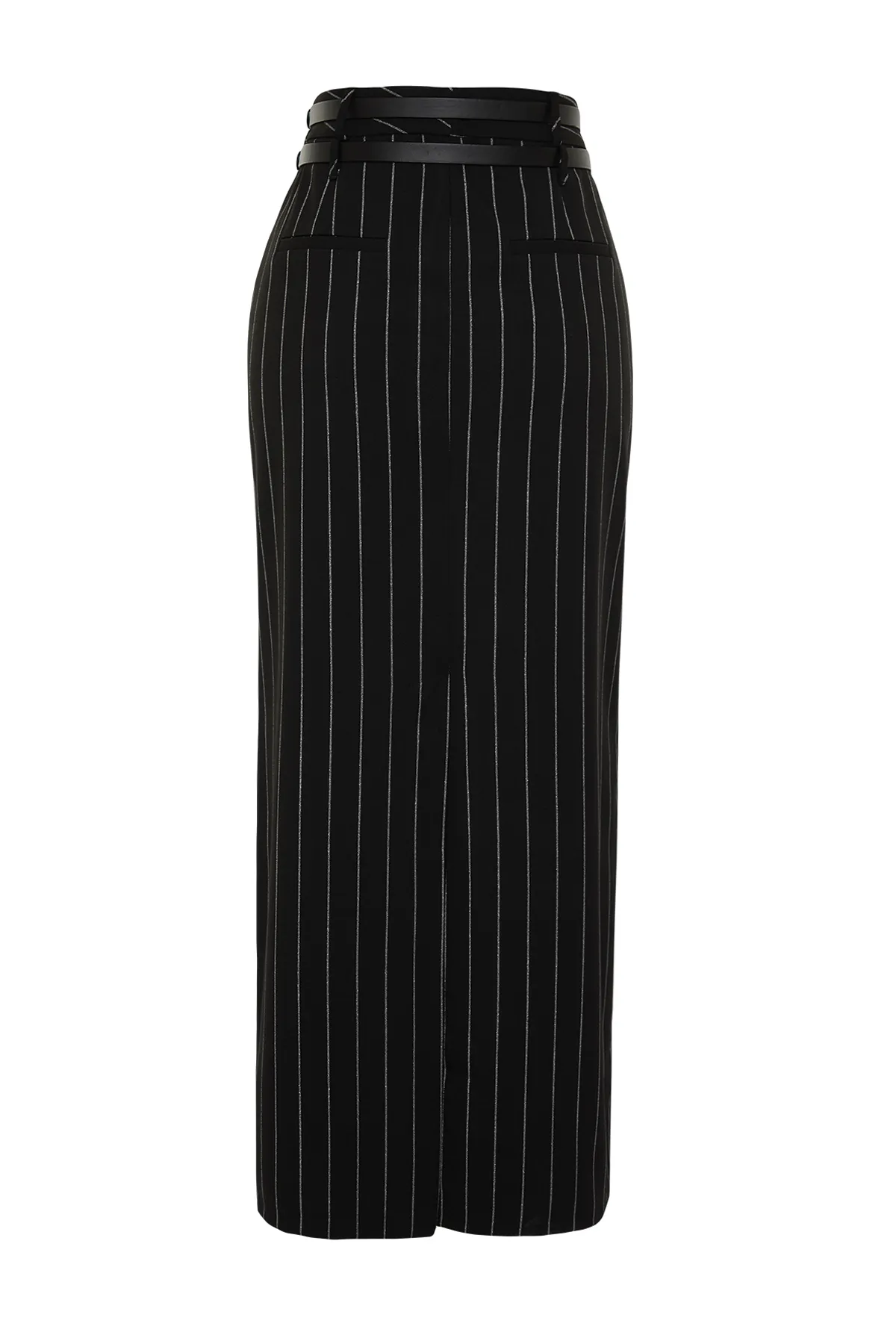 Trendyol Collection  Schwarz gestreifter langer Rock mit Gürtel in limitierter Auflage TPRSS24ET00009
