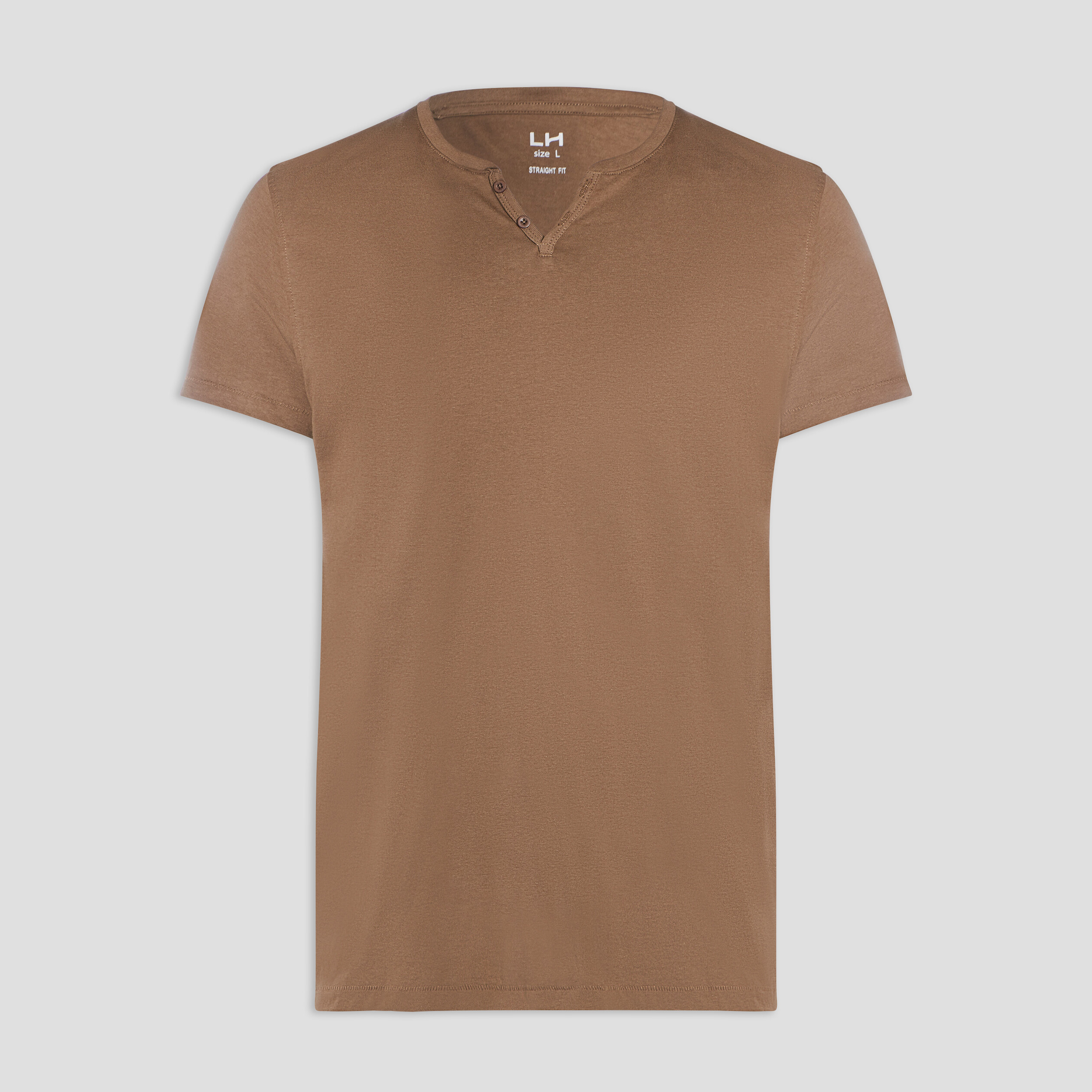 T-shirt manches courtes col tunisien vert kaki homme | La Halle