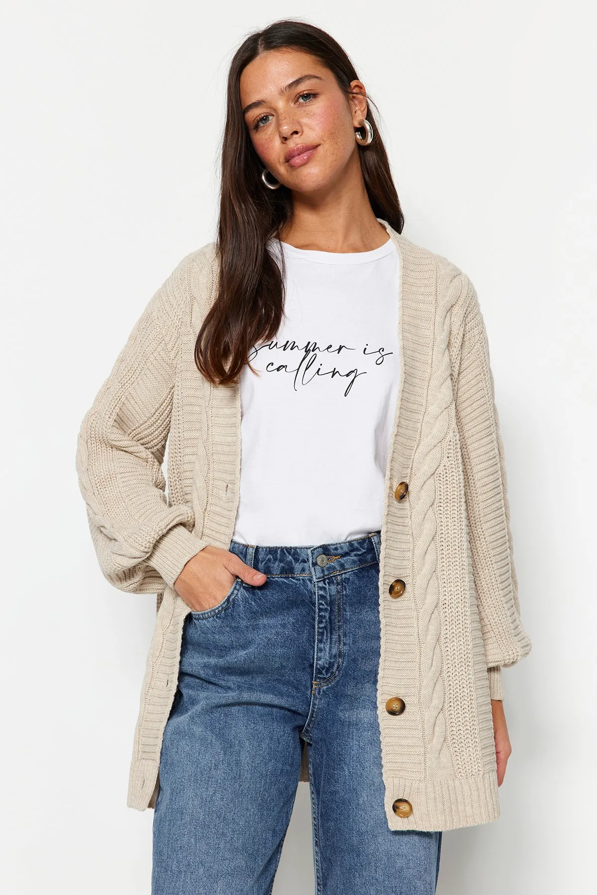 Trendyol Modest  Stone Hair Geflochtene Strickjacke mit lockerem Schnitt TCTAW22TH0002