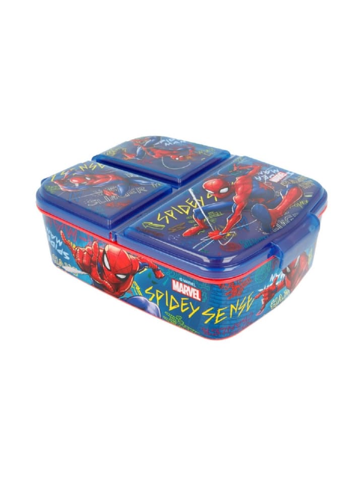 Spiderman Marvel Kinder Premium Brotdose Lunchbox mit 3 Fächern in Blau günstig kaufen onesize