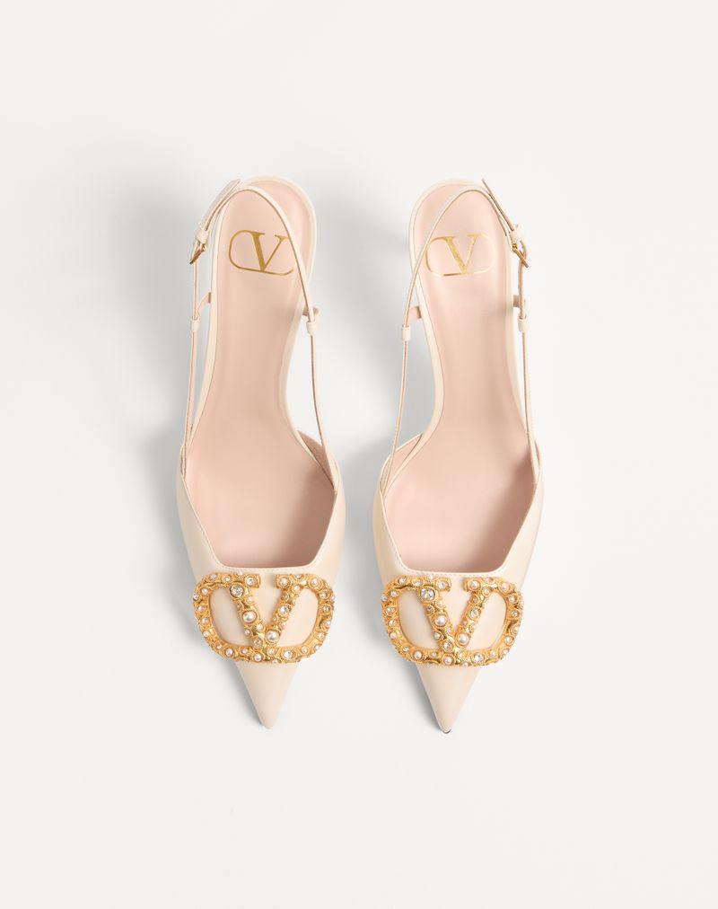 VLogo Signature Slingback Pumps van kalfsleer met sierlijk logo, 80 mm