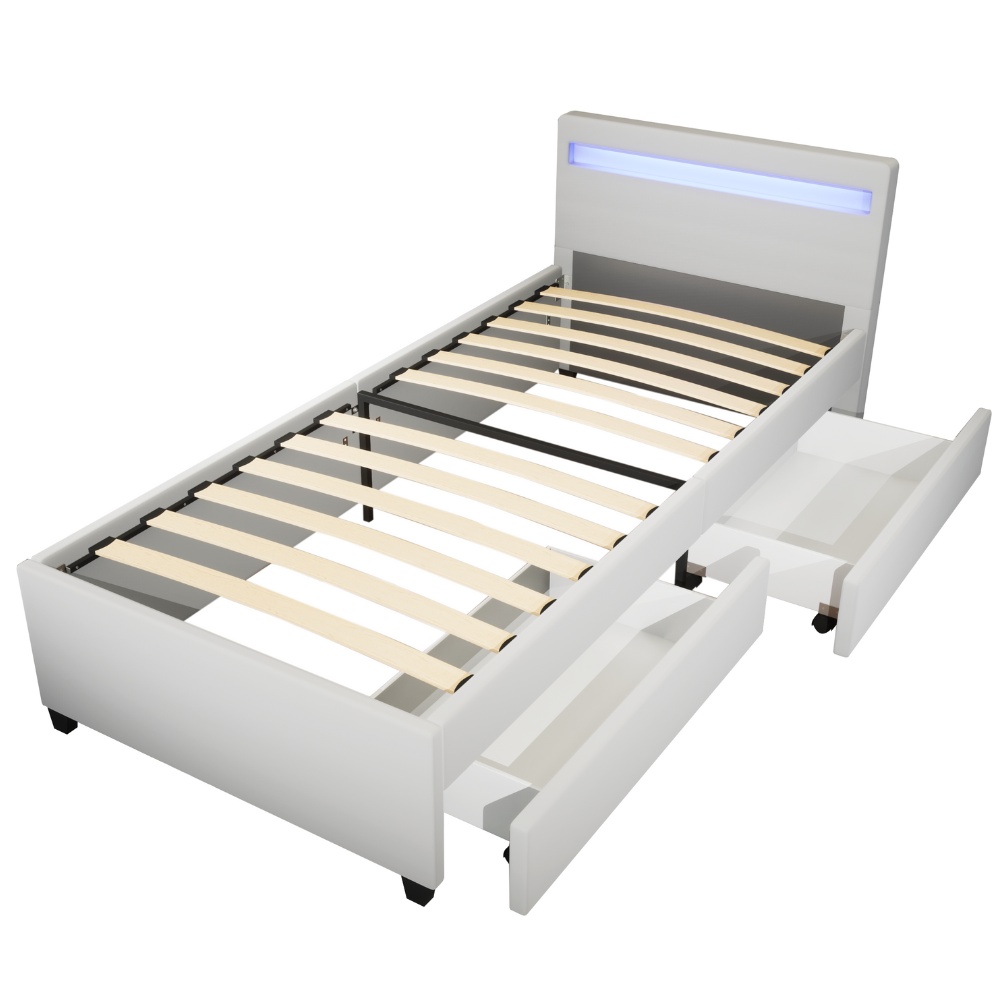 Home Deluxe LED Bett NUBE mit Schubladen - 90 x 200 cm Weiß