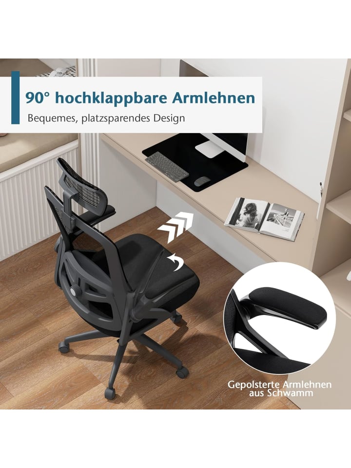 COSTWAY Ergonomischer Bürostuhl verstellbar in Schwarz günstig kaufen onesize