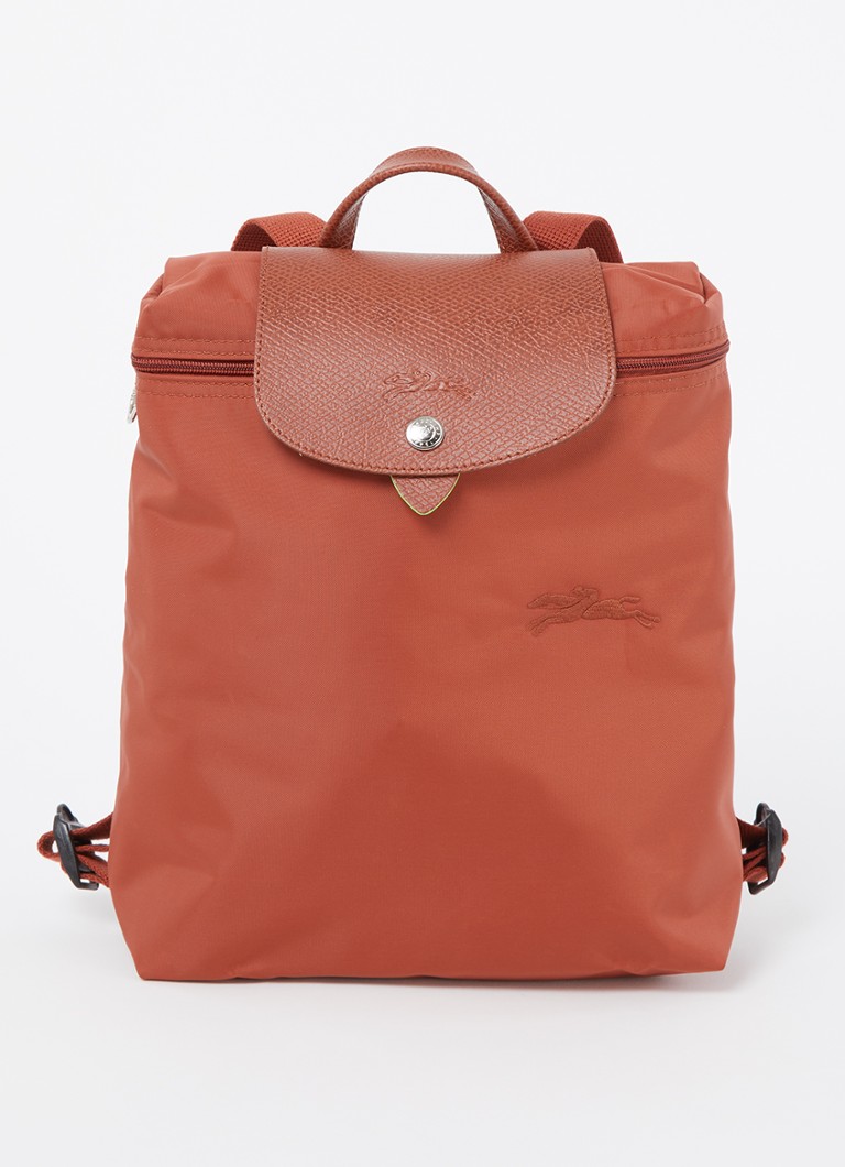 Longchamp Le Pliage Vihreä reppu M nahkayksityiskohdilla