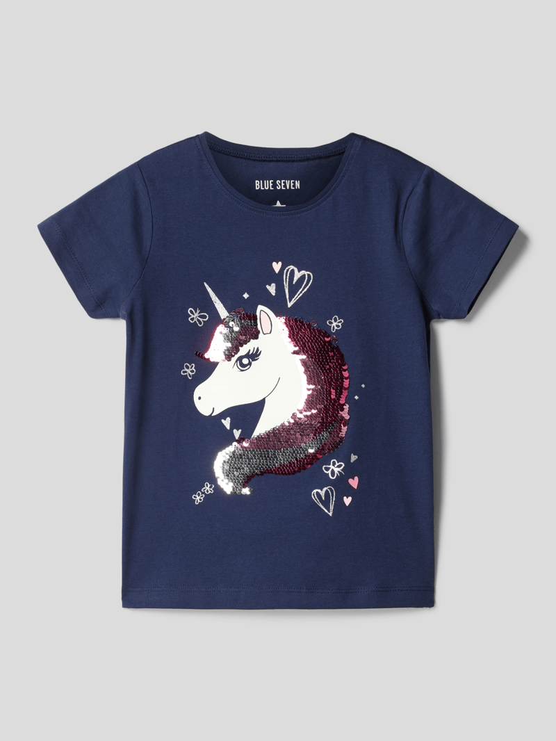 T-Shirt mit Wendepailletten in blau