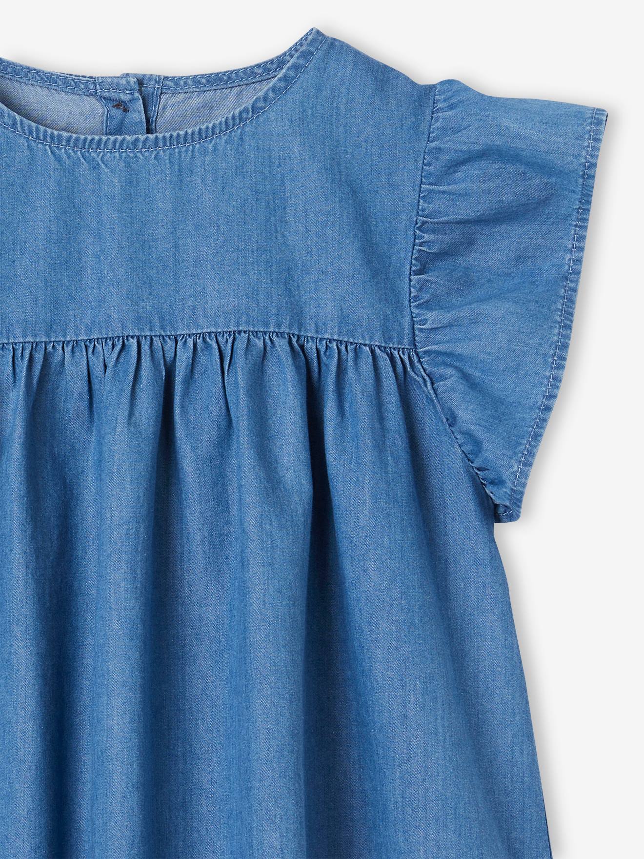 Vertbaudet Leichte Mädchen Jeansbluse mit Volantärmeln - blue stone
