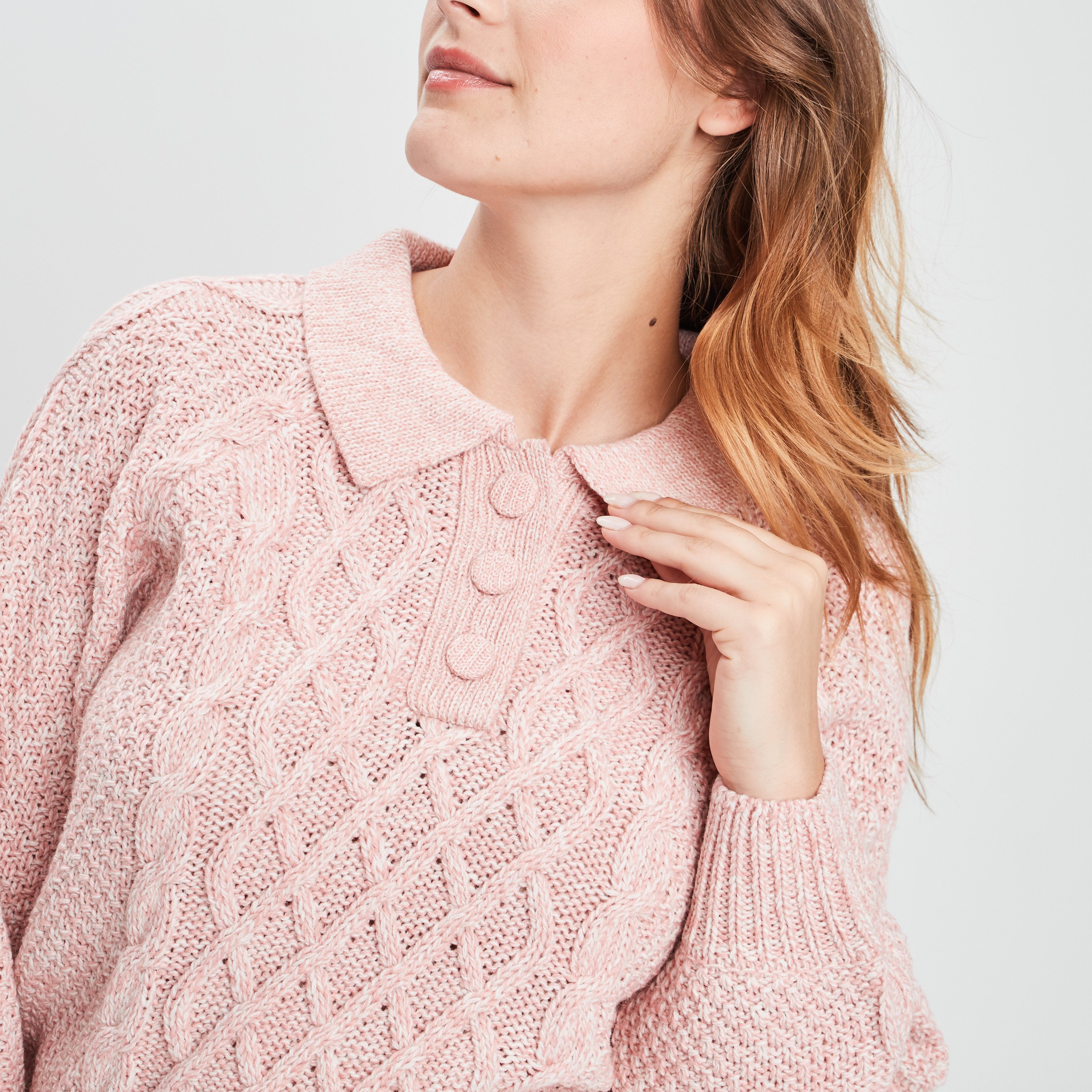 Pull à col polo boutonné rose femme | La Halle