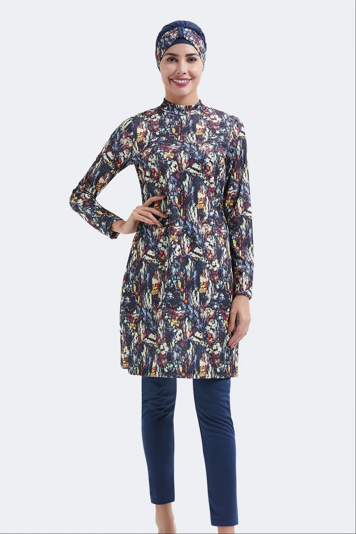 C&City  Vollständig bedeckter 4-teiliger Hijab-Badeanzug C11002 Marineblau