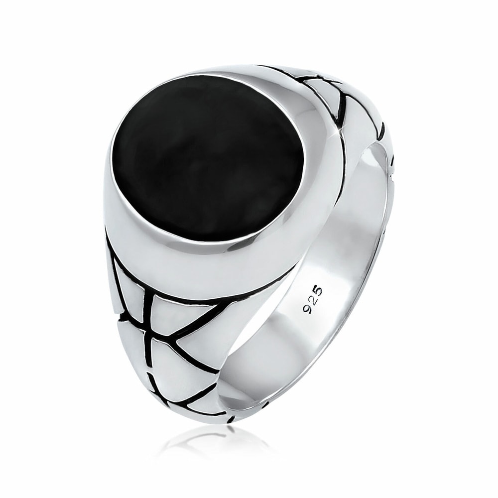 KUZZOI KUZZOI Bague Basic Herren Siegelring Oval Emaille 925er Silber Bague
