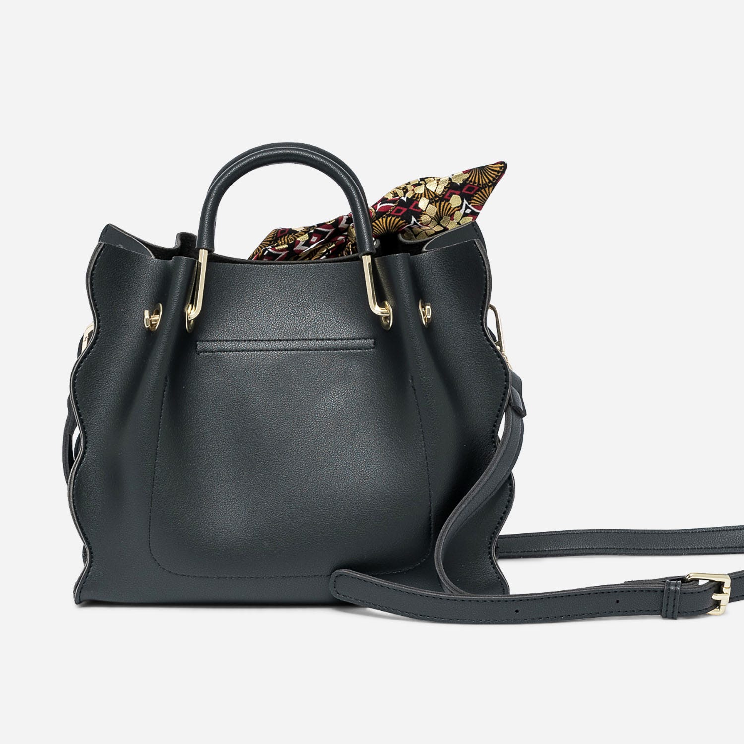 Sac à main noir à ruban imprimé