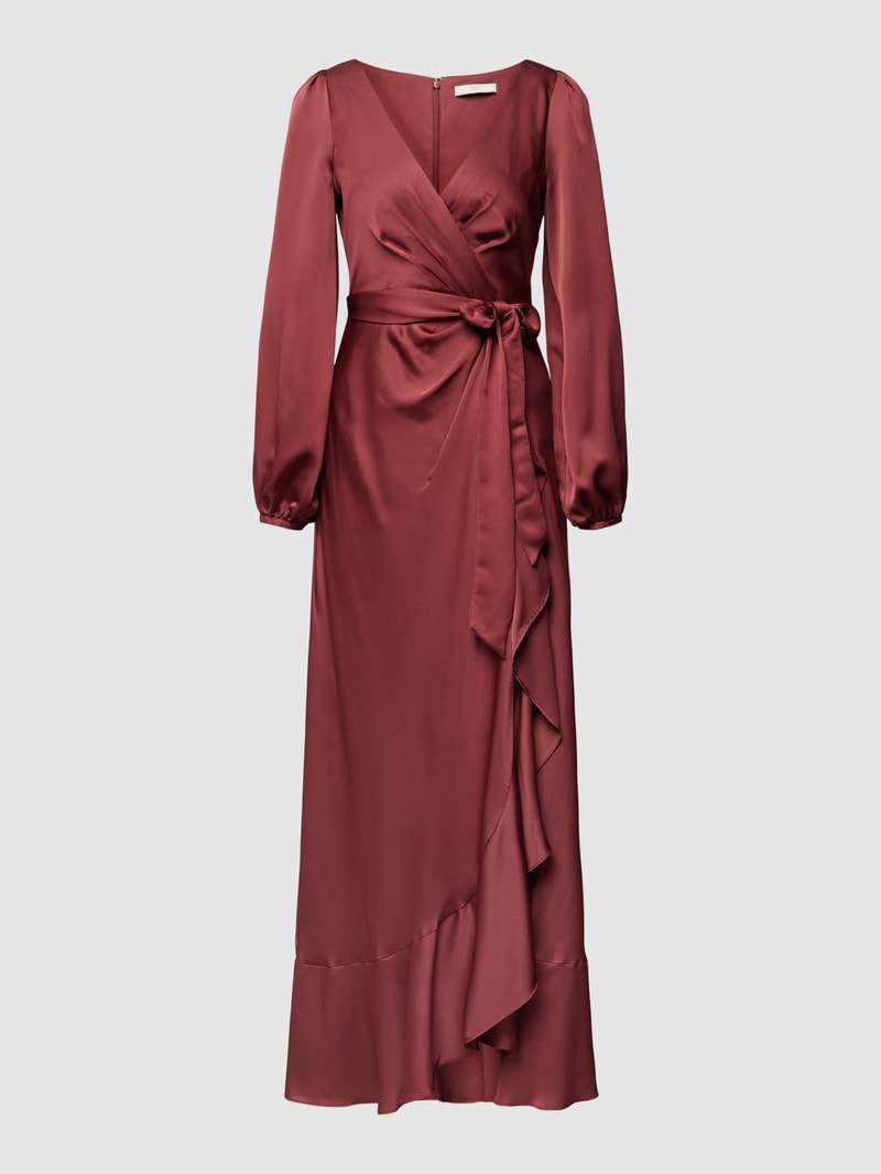 Abendkleid mit V-Ausschnitt in rostrot meliert