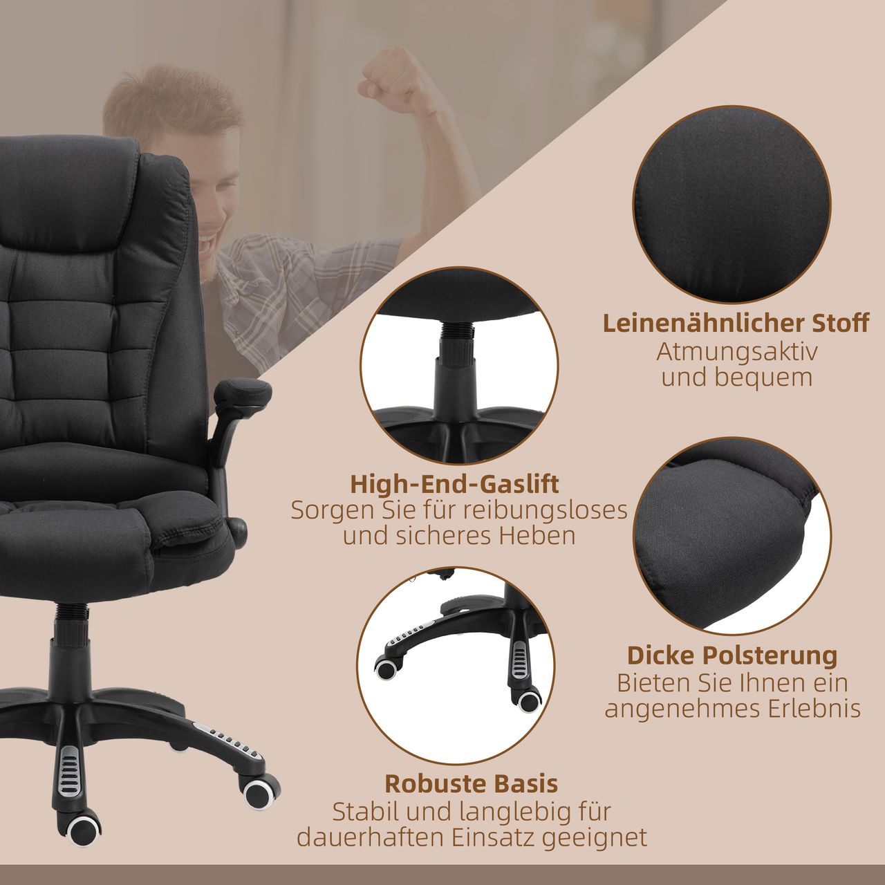 Vinsetto Massagesessel Chefsessel mit Massagefunktion höhenverstellbarer Drehstuhl ergonomischer Gamingstuhl Bürostuhl massage Schwarz 68 x 72 x 110–120 cm