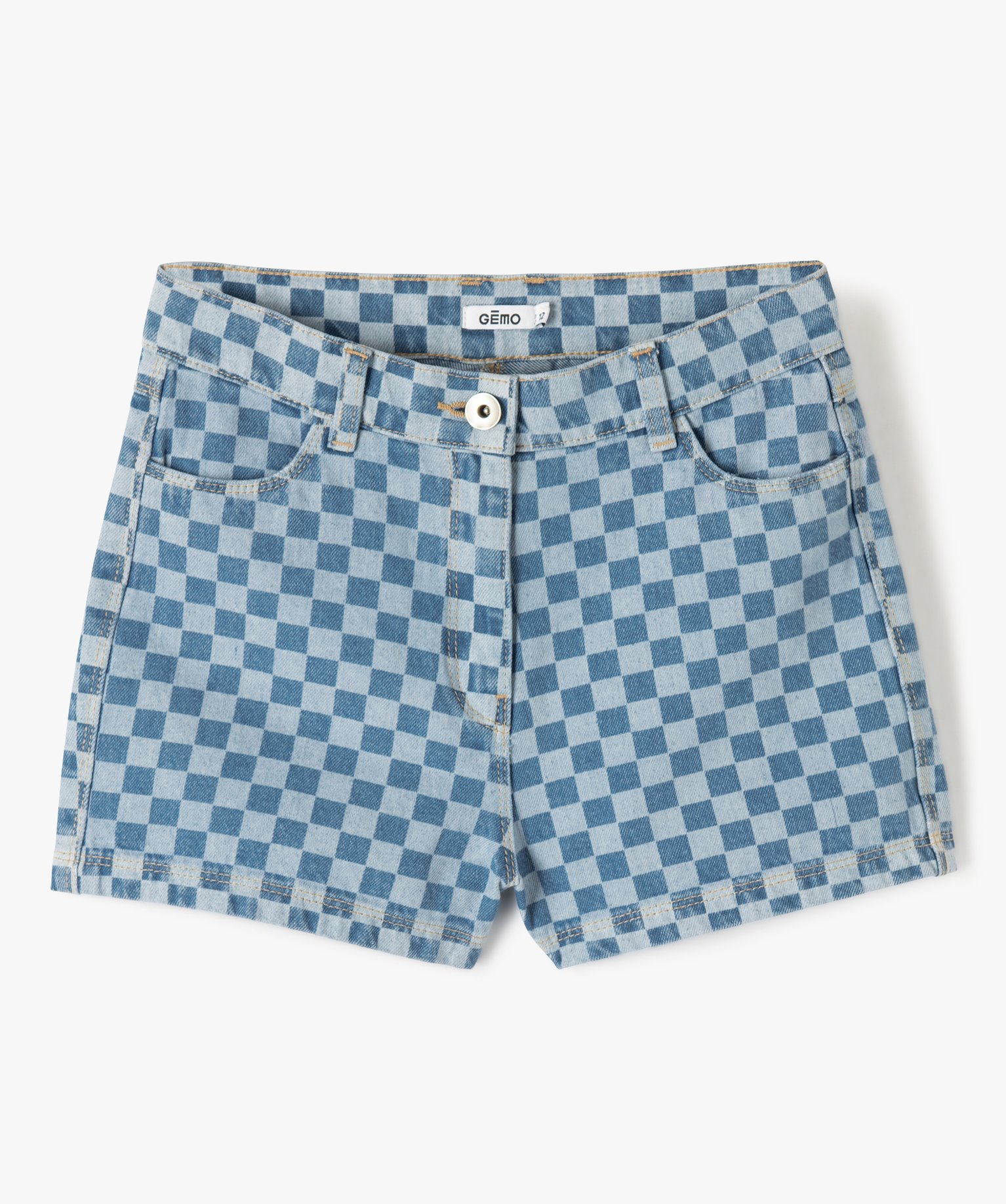 Short en jean fille motif damier bleach | GEMO