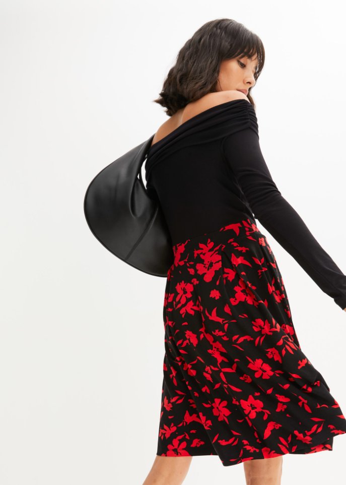 Carmen-Kleid mit bedrucktem Rock