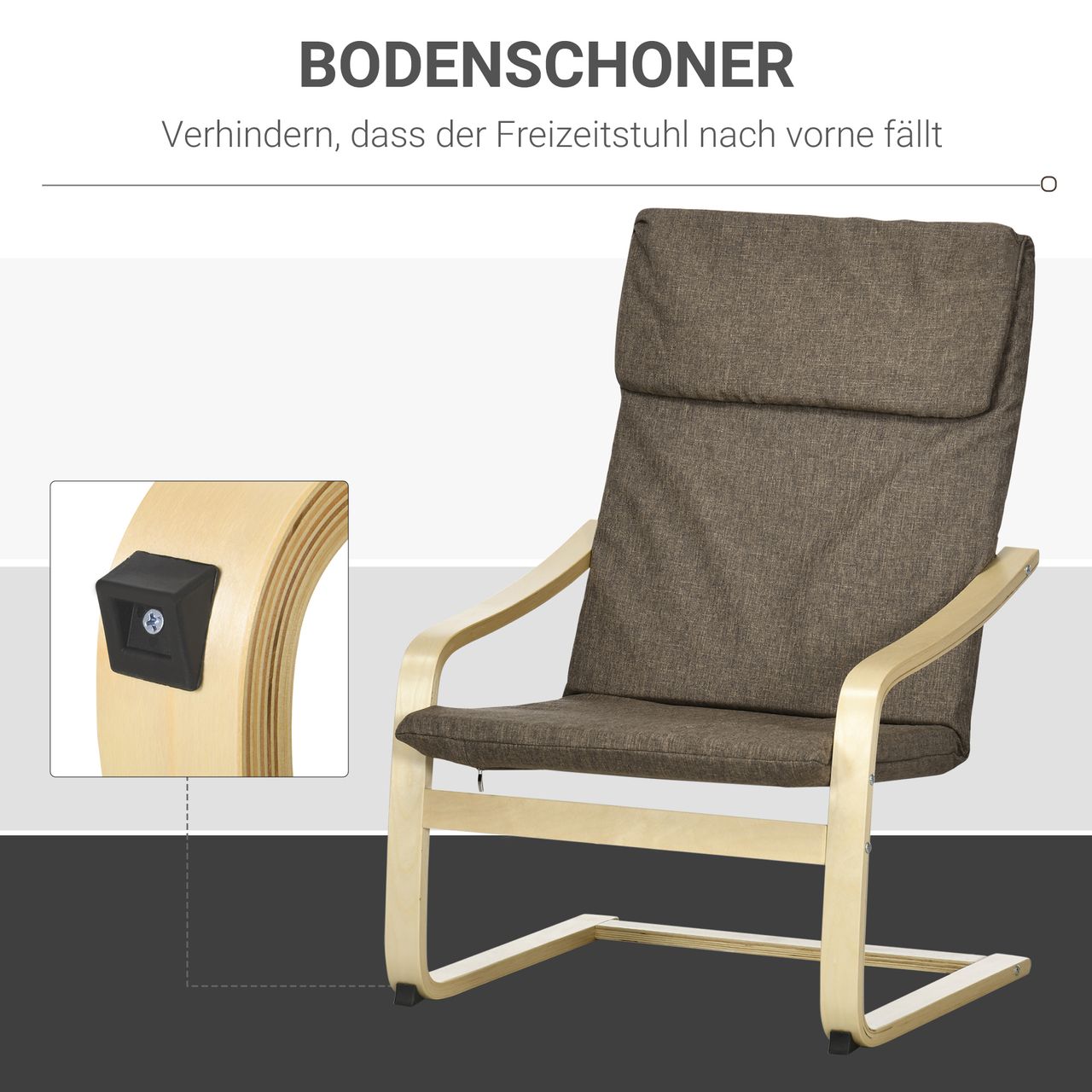 HOMCOM Relaxsessel Ruhesessel mit Armlehne Leinenbezug Holzgestell Braun
