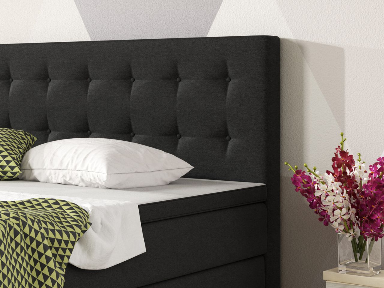 IHG Boxspringbett Köln 180x200 Webstoff Schwarz
