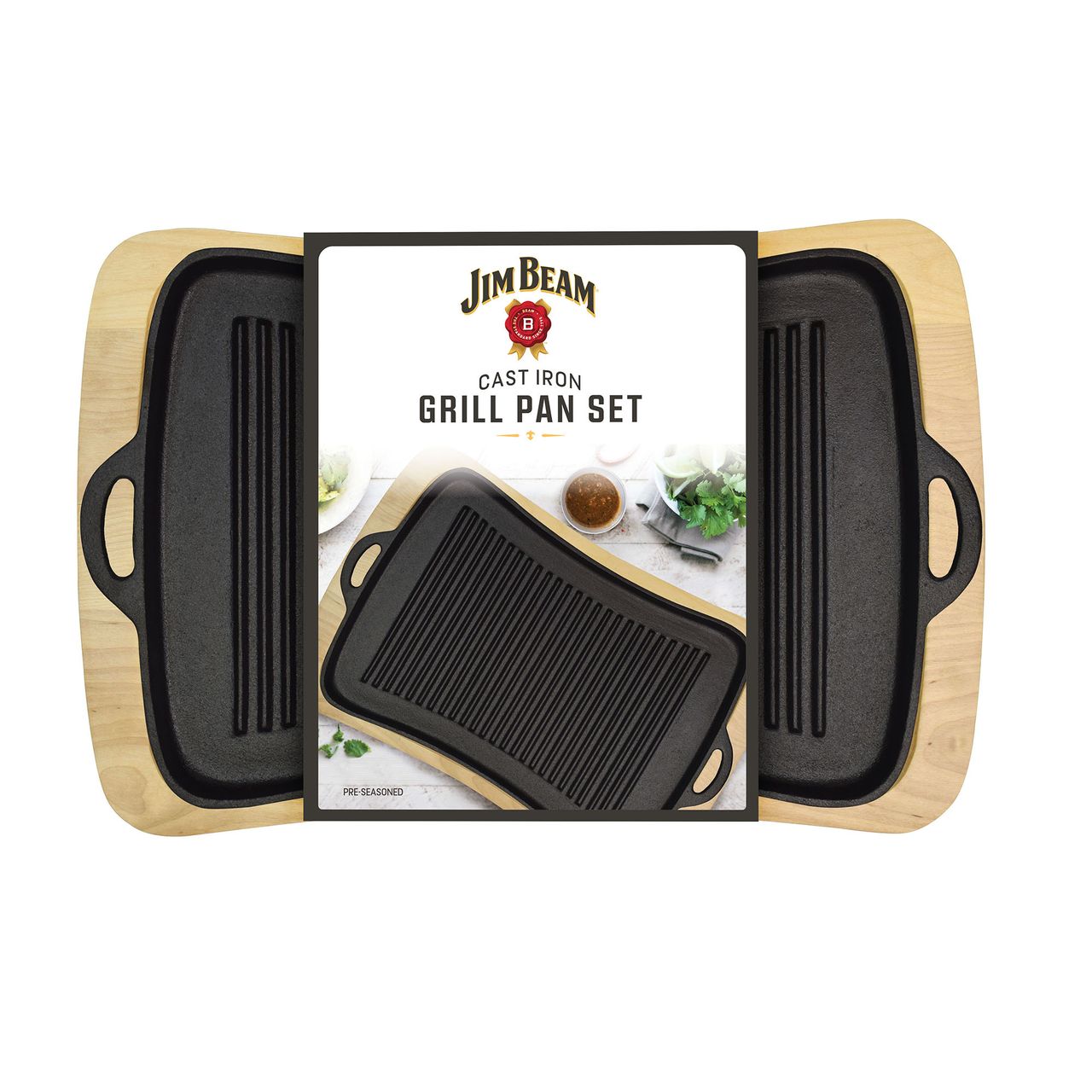Jim Beam Gusseiserner Grillaufsatz mit Holzuntersetzer