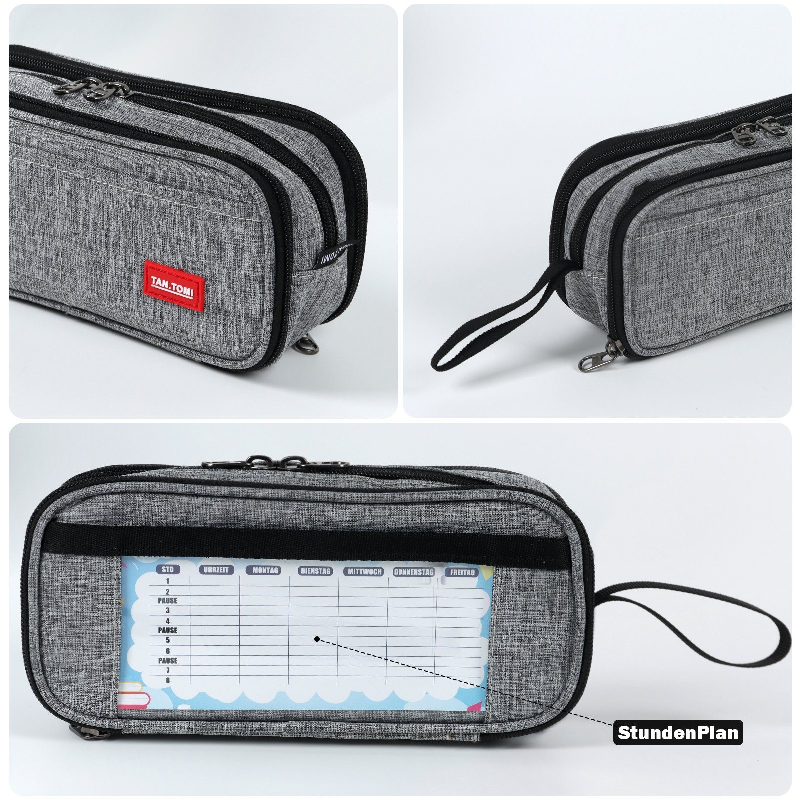 TAN.TOMI Federmäppchen Federmäppchen Federtaschen Teenager Mäppchen Etui Stifte 3 Fach, Mädchen Jungen Federtasche für Schule Arbeit AufbewahrungTasche