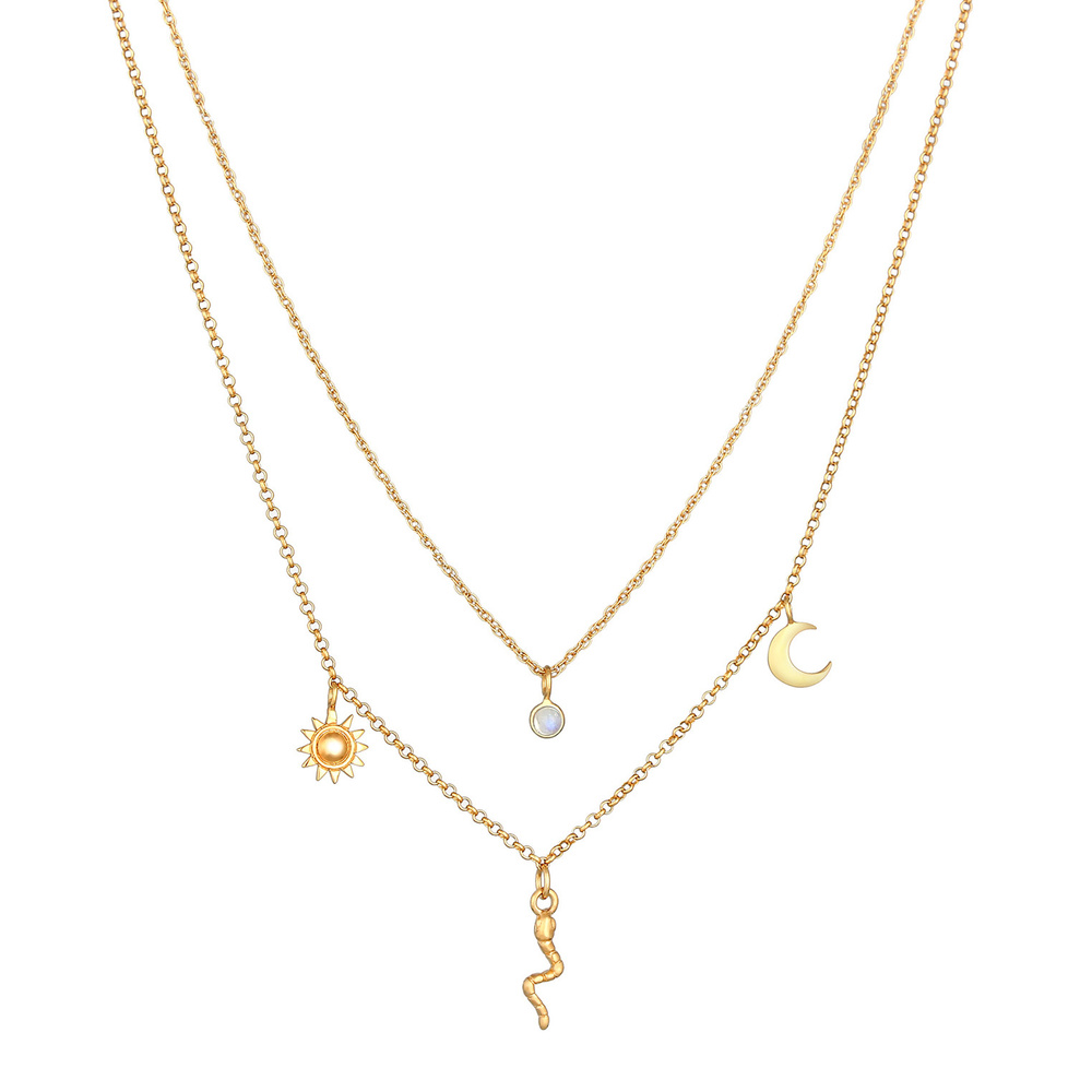 Elli PREMIUM Elli PREMIUM Collier Pendentif Femme Couche Soleil Lune Serpent avec Pierre de Lu collier