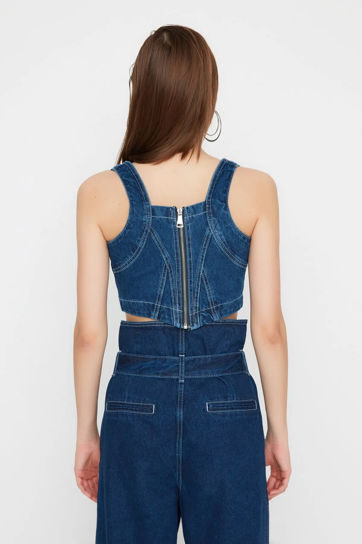 Trendyol Collection  X Sagaza Studio Marineblaue Jeansbluse TPRAW22BZ1118