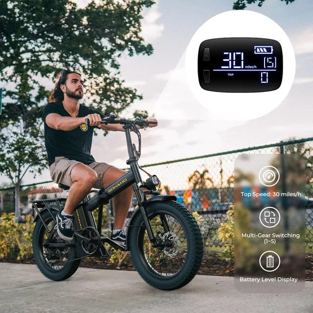 SOHAMO H3 Electric Bike for Adults 20 Fat Tire Folding Ebike, 750W Motor, 48V 15Ah Removable Battery, Front Suspension, Shimano 7 Speed Mountain Bike