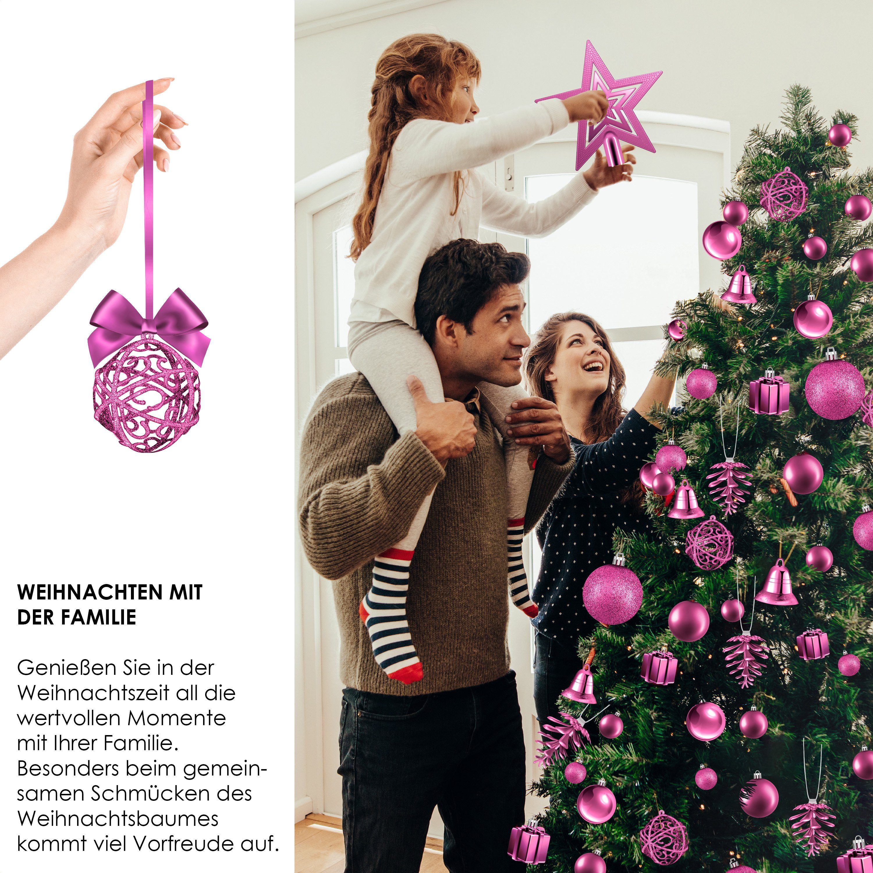KESSER Christbaumschmuck (102-tlg), Weihnachtskugeln 102-teiliges Set Baumspitze Christbaumkugeln