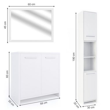 Vicco Badmöbel-Set Badezimmerset KIKO Weiß Set 3, (3-er Set, 3-St., 3-er Set)