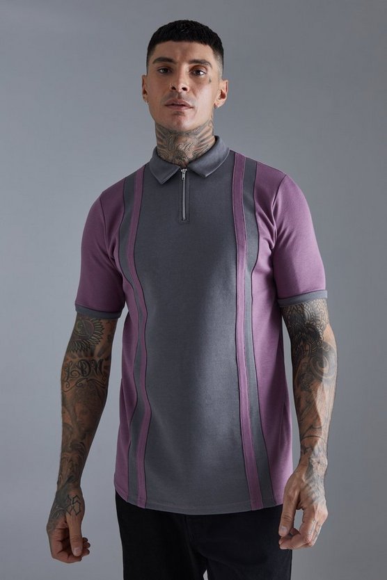 Tall Slim-Fit Poloshirt aus Interlock-Jersey mit Reißverschluss