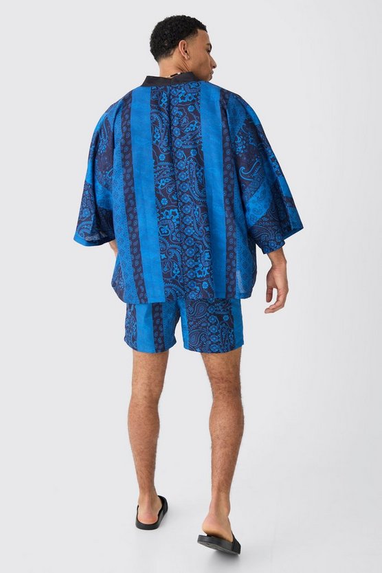 Oversize Kimono-Hemd und Badehose mit Print