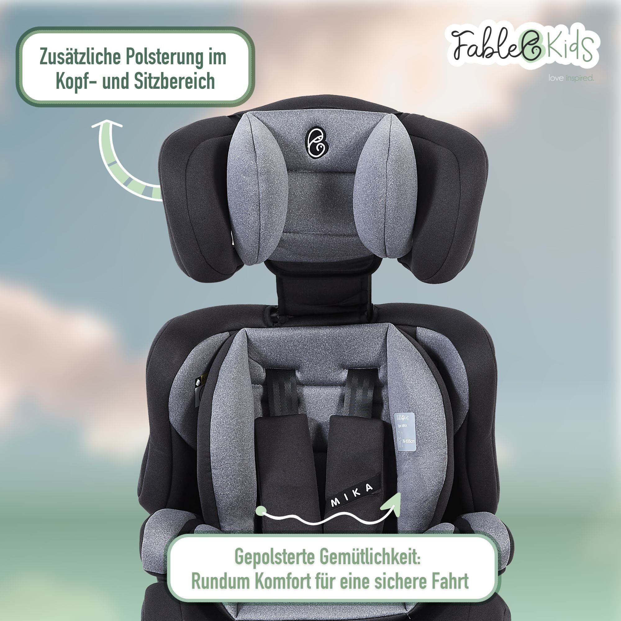 FableKids Autokindersitz Kinderautositz Kindersitz Körpergröße von 76-150 cm ECE R129/03, ab: 15 Monaten, bis: 12 Jahre, ab: 9,00 kg, bis: 36,00 kg, Vorwärtsgerichtet