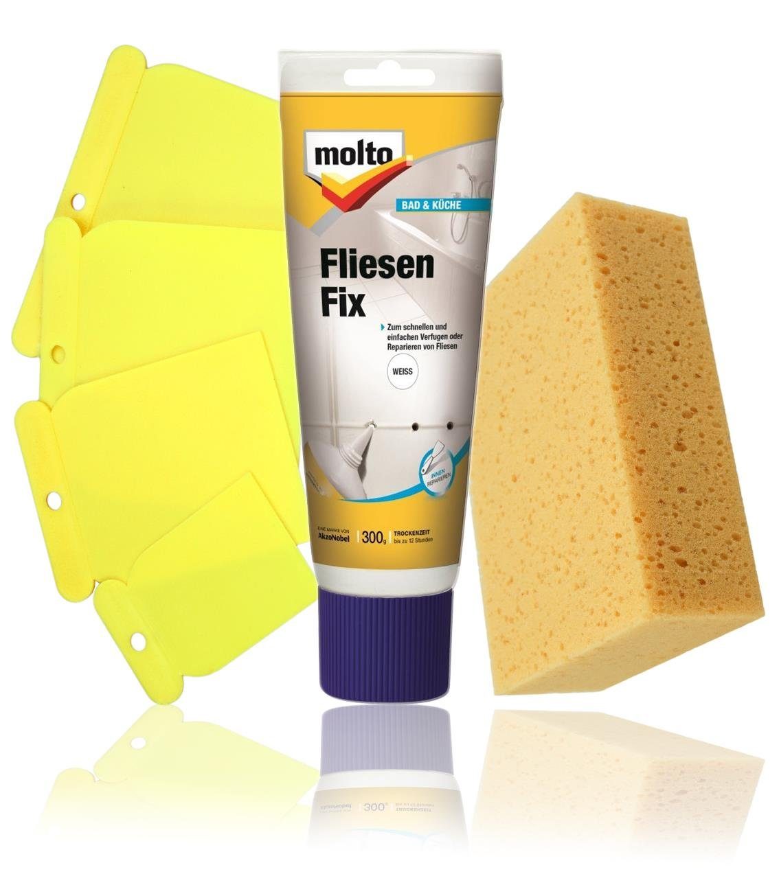 Molto Spachtelmasse Fliesen-Fix Fertigspachtel Komplett-Set inkl. 4 Spachteln und Schwamm