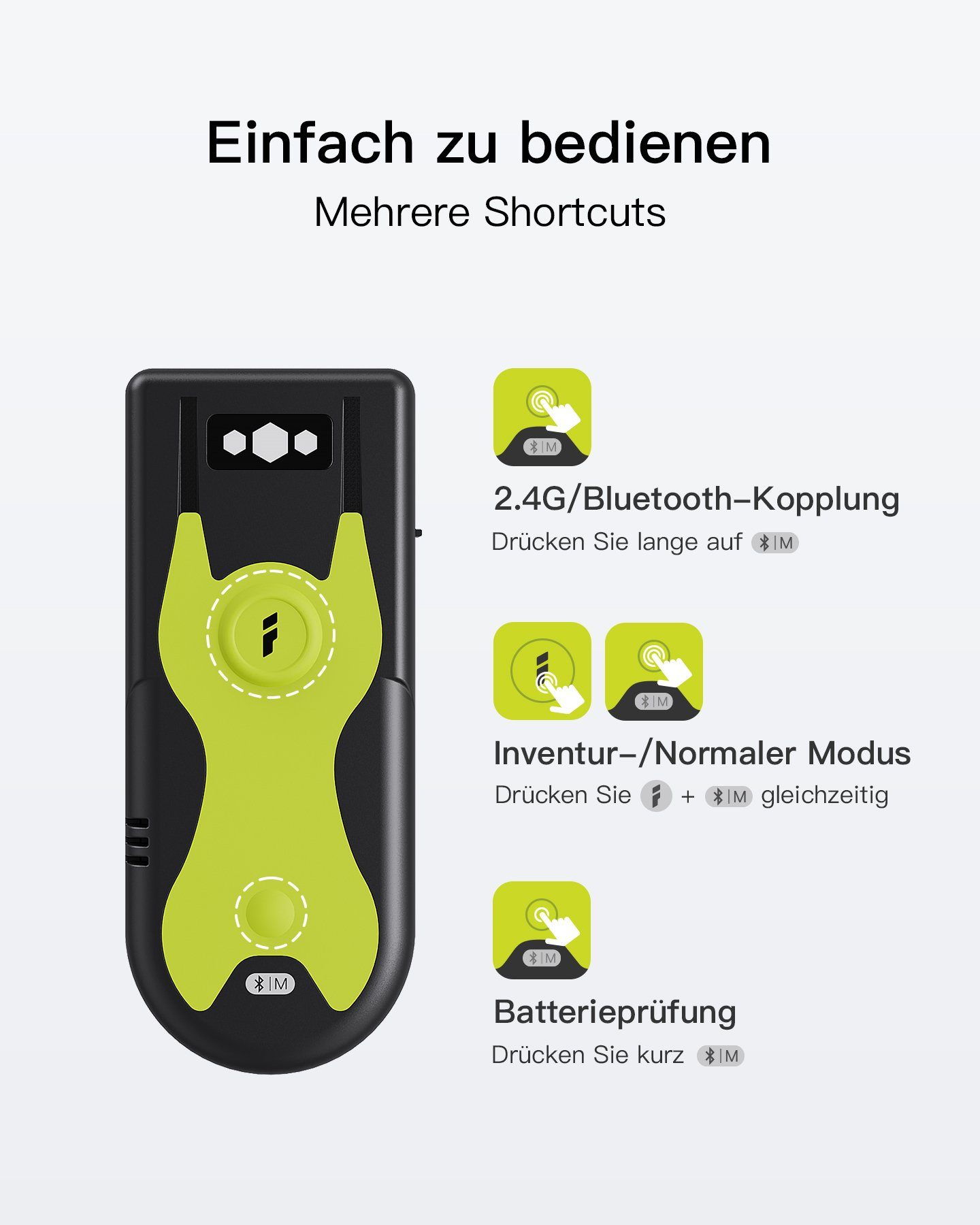 Inateck 1D/2D Bluetooth Scanner mit 2,4Ghz USB Adapter, BCST-42 Handscanner