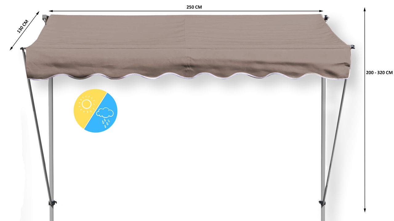 Grasekamp Klemmmarkise Ontario 255x130cm Taupe Balkonmarkise höhenverstellbar von 200 cm – 320 cm