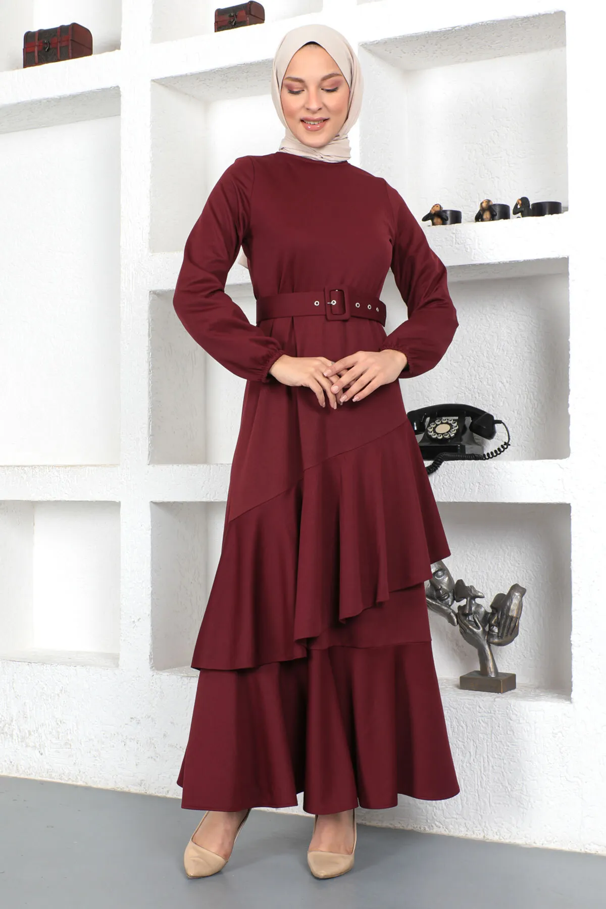 Tesettür Dünyası  Rüschenkleid Tsd230401 Pflaume
