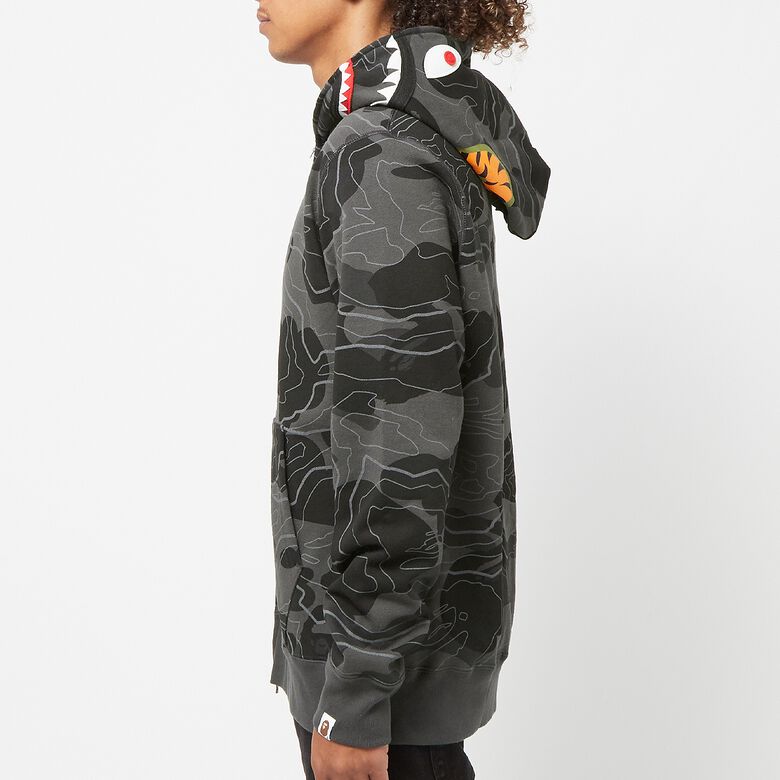 A Bathing Ape Layered Line Camo Shark Full Zip Hoodie M black