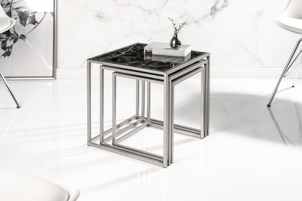 riess-ambiente Beistelltisch ELEMENTS 40cm schwarz (Set, 3-St), Marmor-Optik · Glastisch · Metall · Modern Design