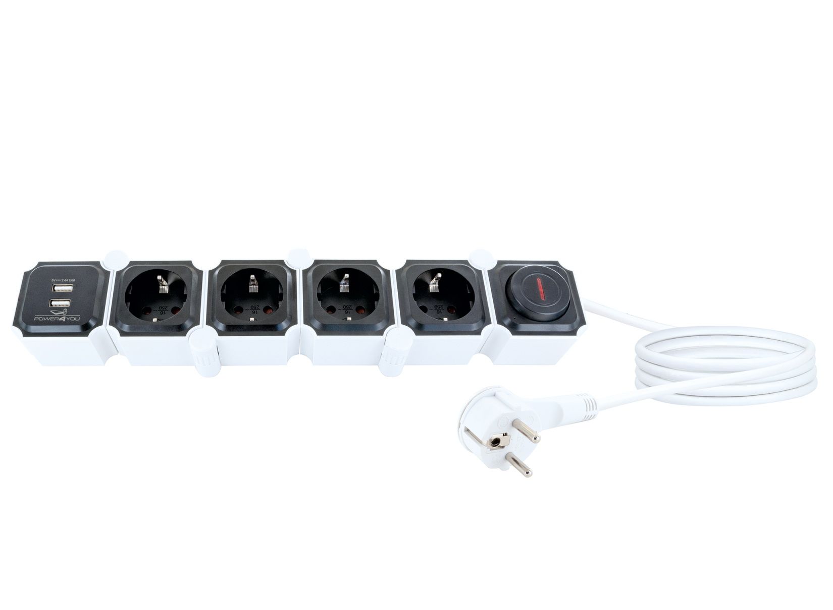 Schwaiger schwarze flexible Steckdosenleiste mit USB