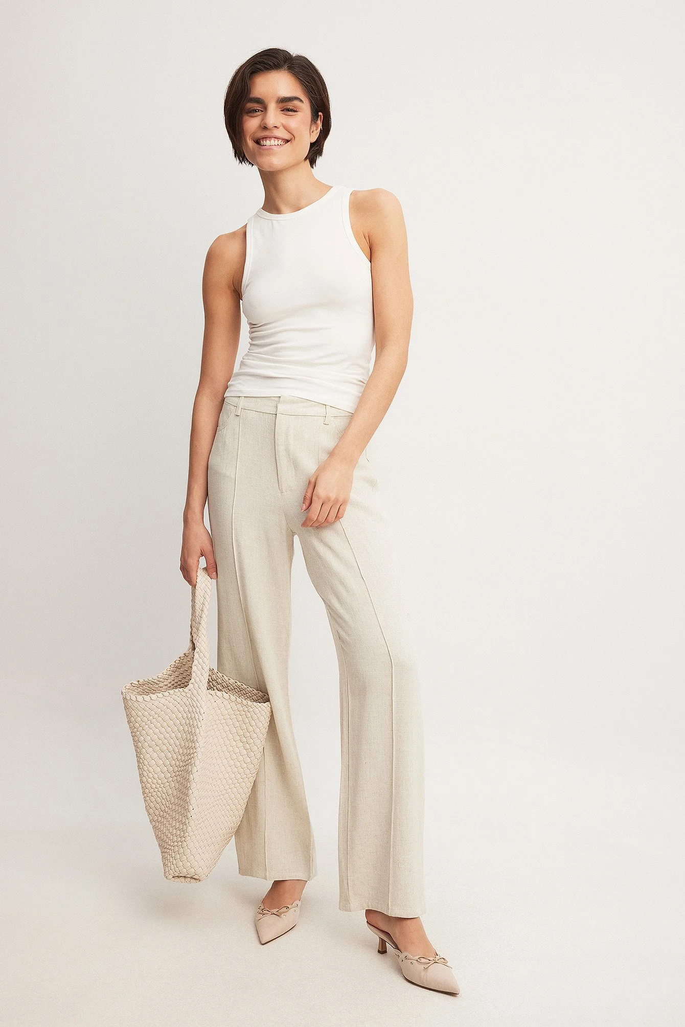 Gerade Hose aus Leinen-Mix mit hoher Taille