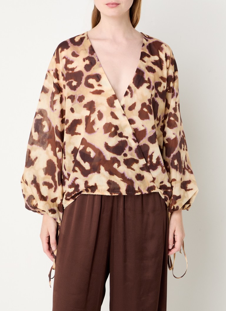 Alchemist Basil tunic with V-neck and leopard print